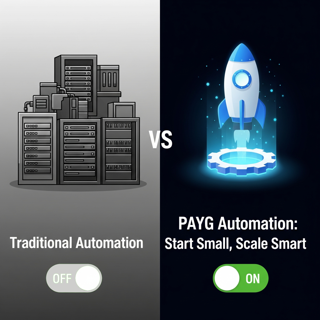 Comparison of traditional automation vs PAYG automation model