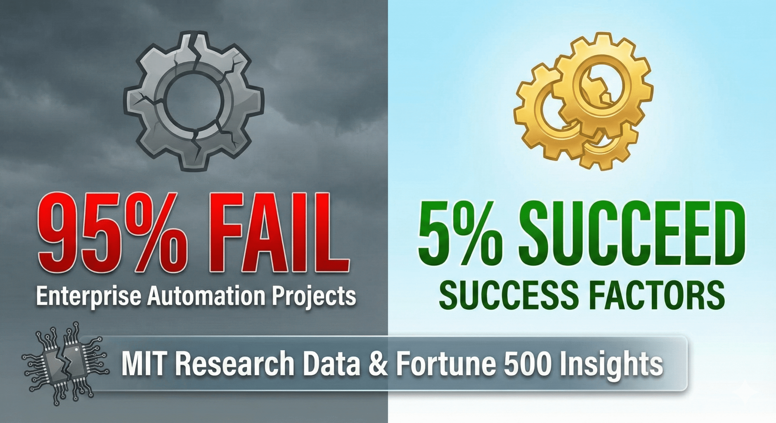 Showing 95% automation failure vs 5% success, illustrating Conversantech's enterprise automation framework and insights
