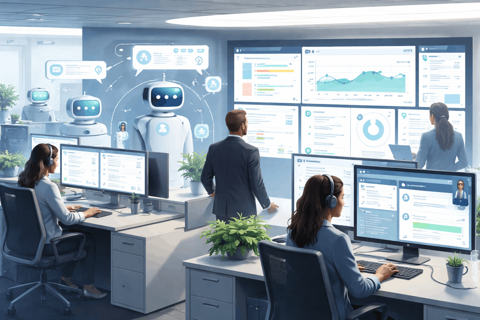 AI agents replacing legacy chatbots in customer-facing service operations with automated support workflows and service dashboards