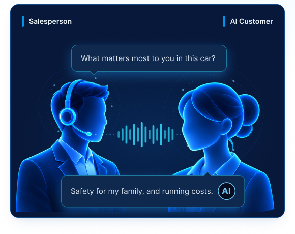 Salesperson practising with an AI customer